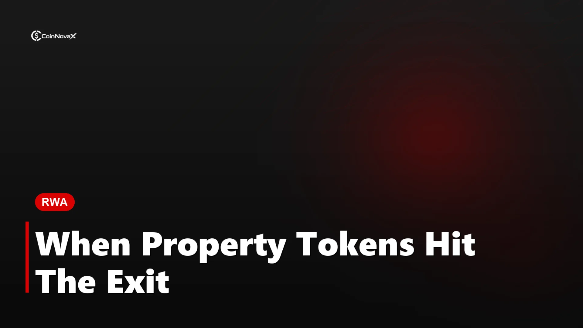 A glass apartment building partly dissolving into digital token squares that scatter into the air against a dark sky