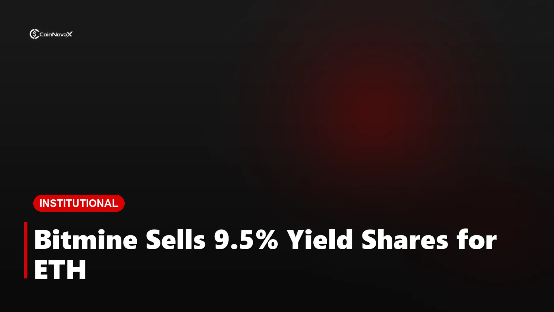 A glossy red 3D share certificate beside an Ethereum coin on a dark background