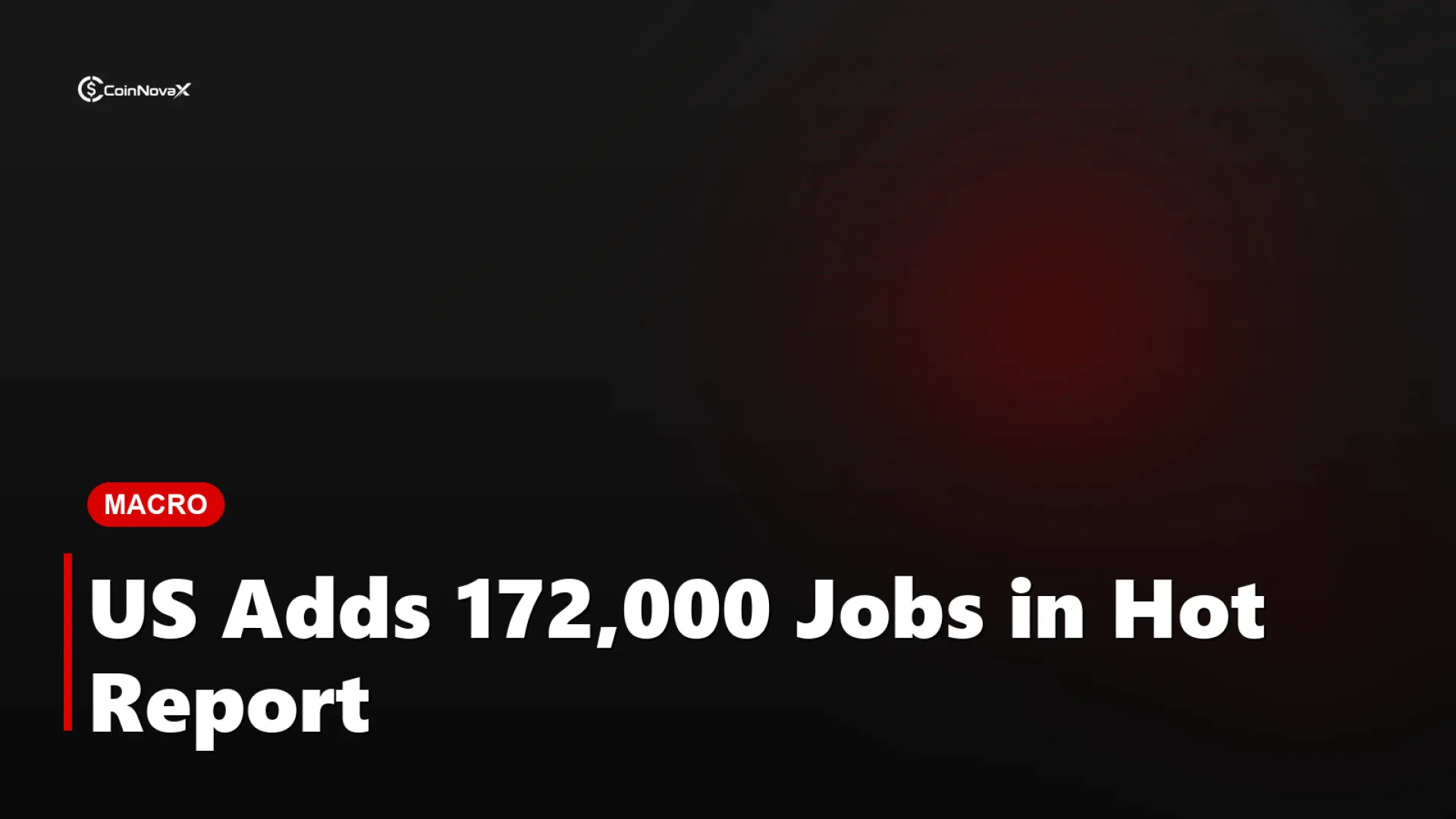 A glossy red 3D upward jobs chart beside a percent symbol on a dark background