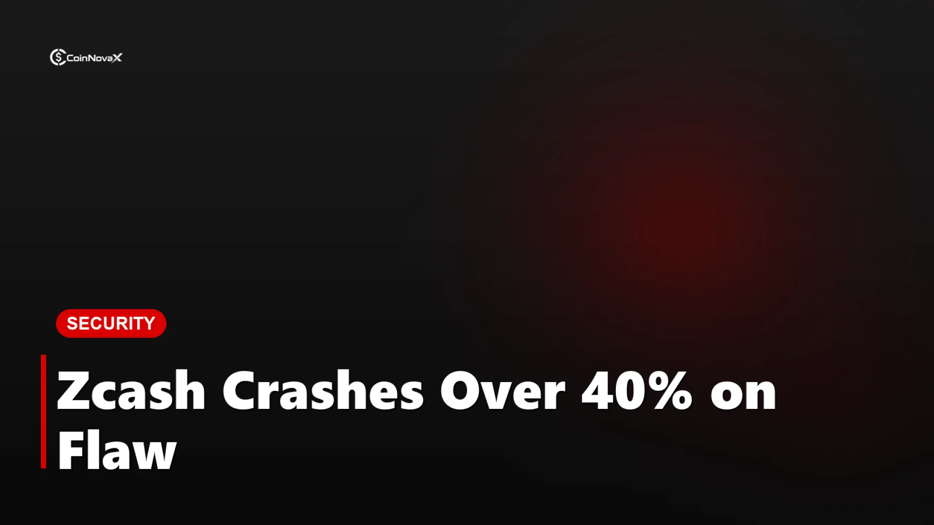 A glossy red 3D Zcash shield cracking apart on a dark charcoal background